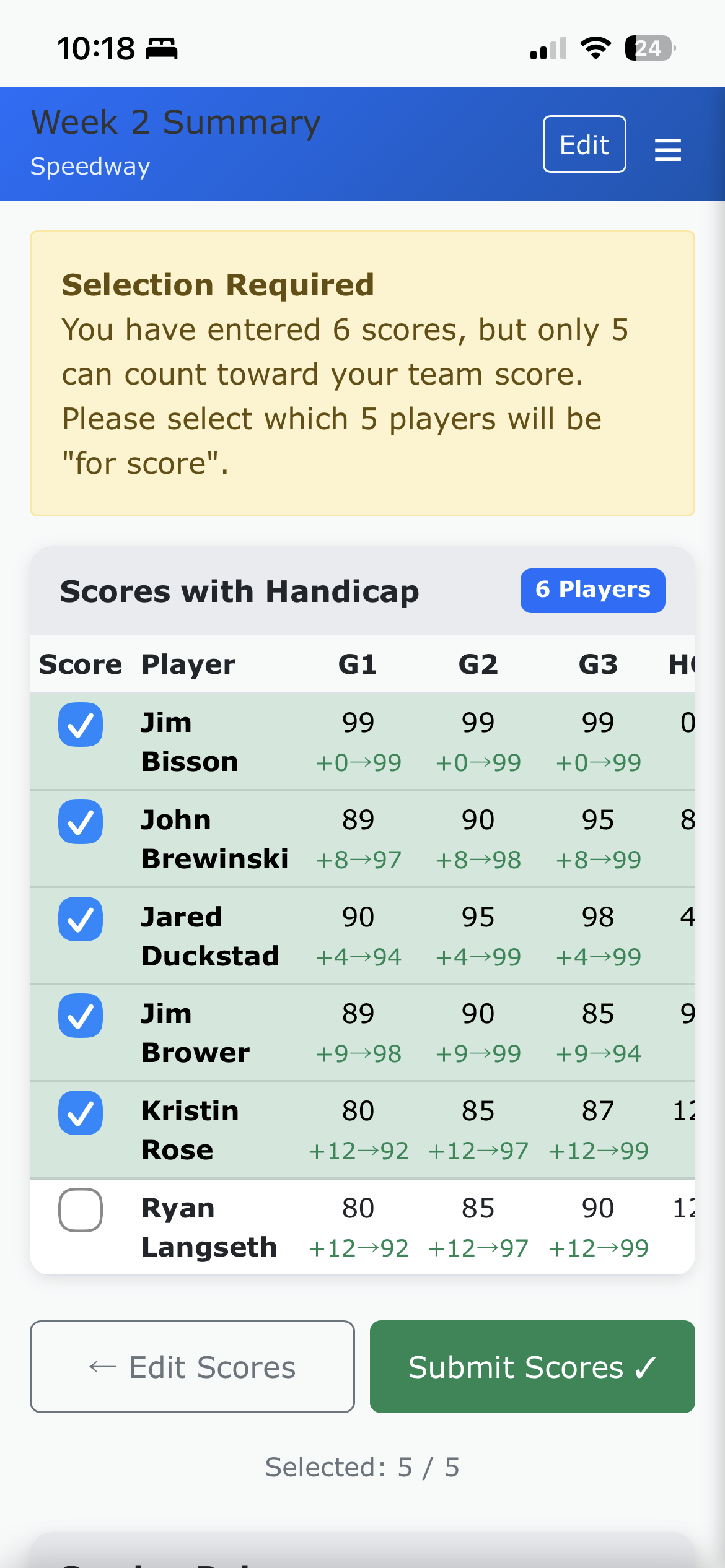 Player selection screen